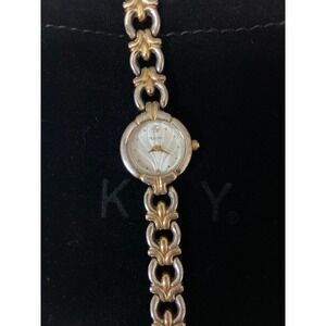 Bulova Womens Two Tone Quartz Watch Sunburst Dial Accent Stone Silver Gold